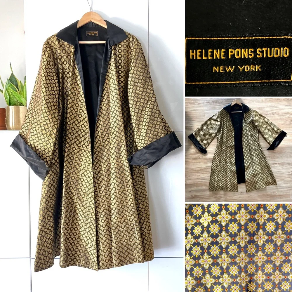 Early 1900s Black and Gold Silk Brocade Coat Designer Helene Pons Studio - Picture 16 of 16